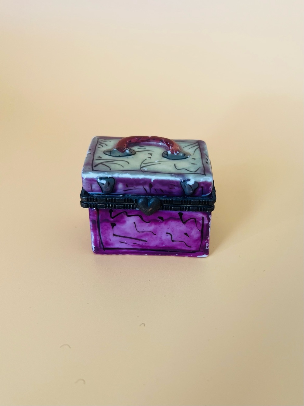 Hand-Painted Small Trinket Box in Purple and Cream